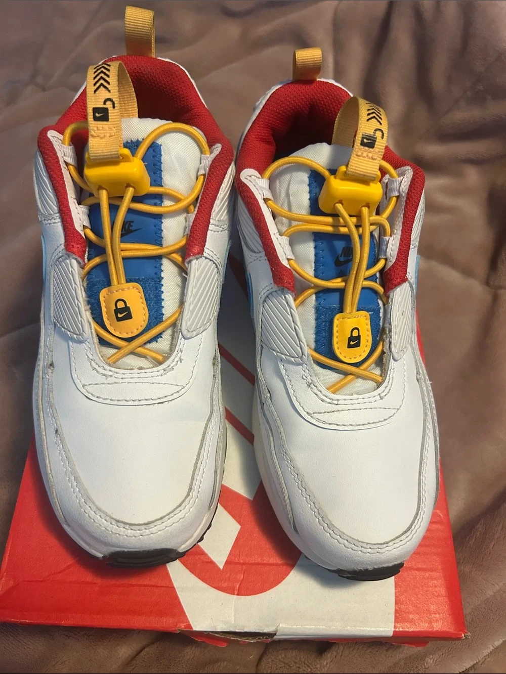 Nike Kids White, Red, Blue & Yellow Lace-Lock Sneakers
